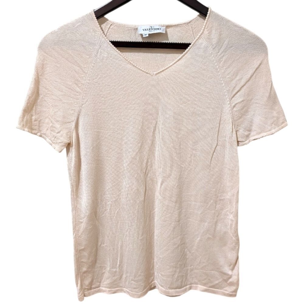 Valentino Miss V | Vintage Silk Knit V-Neck Top | Size US S Nude Blush Pale Pink